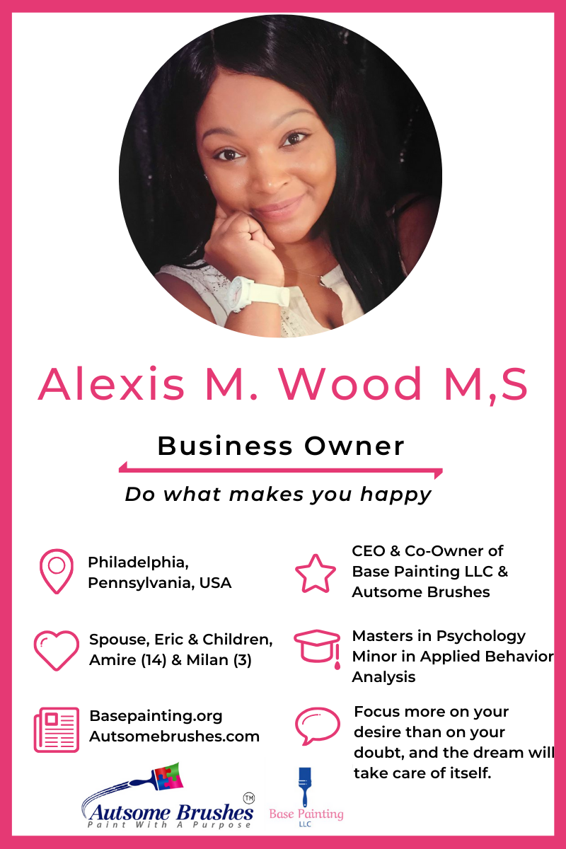 Meet Alexis Wood, CEO and Co-Owner of Base Painting LLC and Autsome Brushes, which supports Autism Awareness. From teen Mom to successful business owner, Alexis has turned tragedy into triumph. #AutsomeBrushes #AutismAwareness #BasePaintingLLC #TeenMom #Interview #FeaturedMompreneur #InspiringMompreneurs