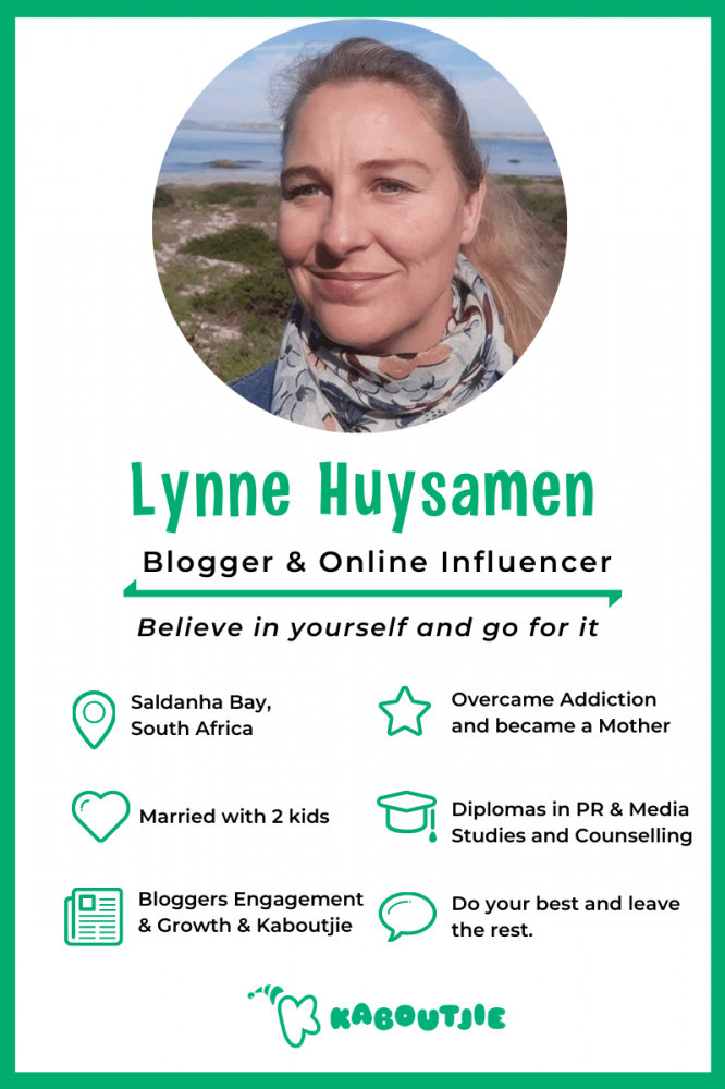 Meet Lynne Huysamen, the dynamic founder of Kaboutjie, Lady Bloggers Engage, Lynne Living with Addiction and Small Online Business Opportunity. Lynne is a blogger and online influencer and my blogging mentor. Finally got to interview and feature her as an Inspiring Mompreneur! #kaboutjie #blogger #onlineinfluencer #socialmediainfluencer #bloggingmentor